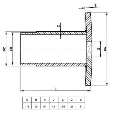 semi-distanziale per frangizolle asse quadro 26 mm diametro 115 mm lunghezza 136 mm