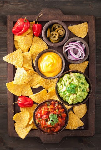 tortilla chips with guacamole salsa dips