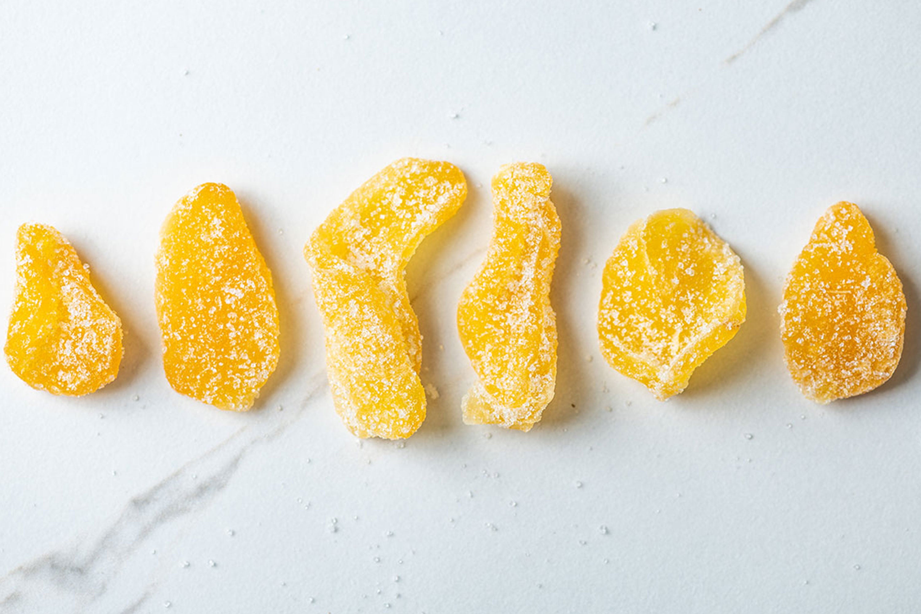 Row of crystallized ginger slices