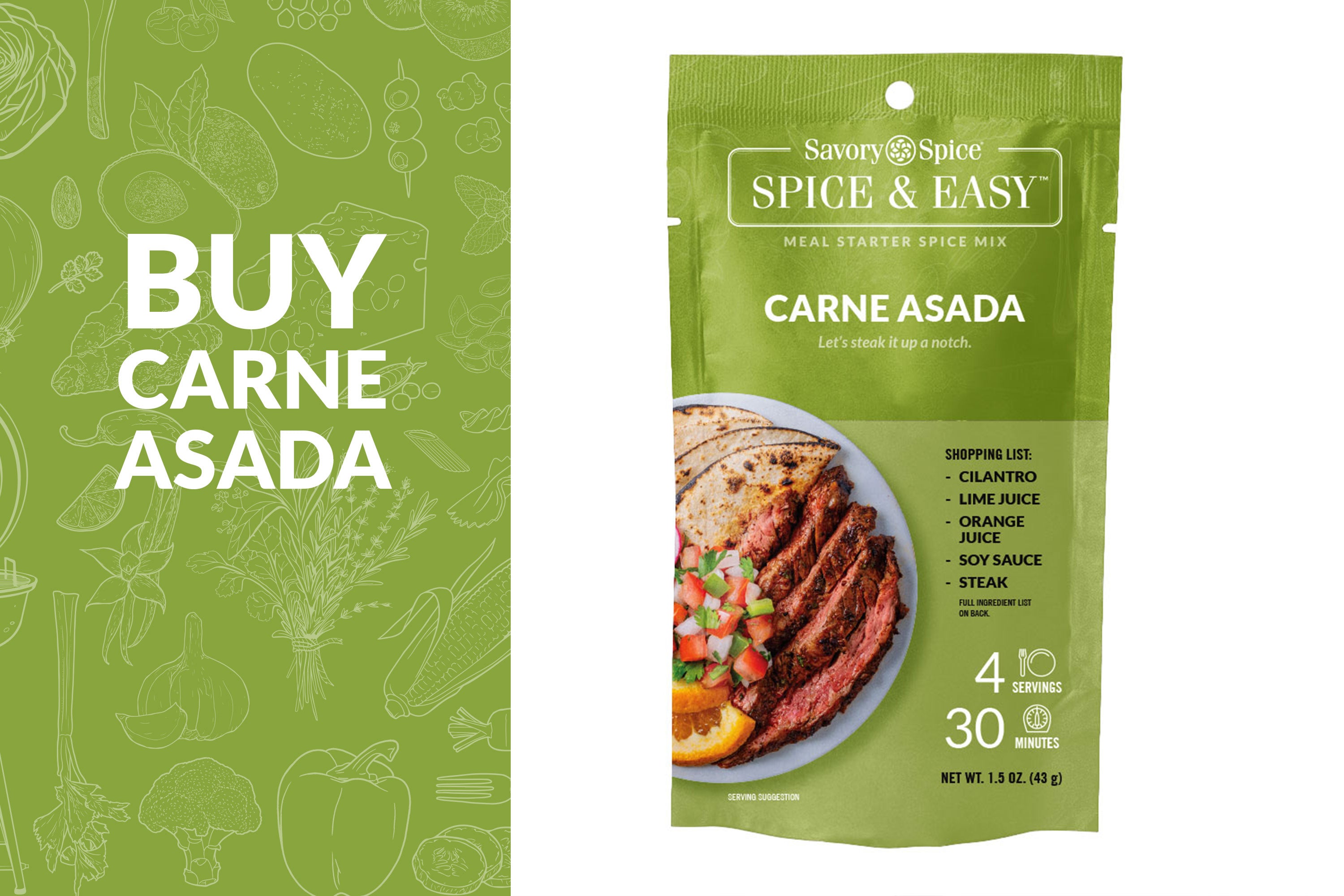 Buy Carne Asada on left with Spice & Easy package on right