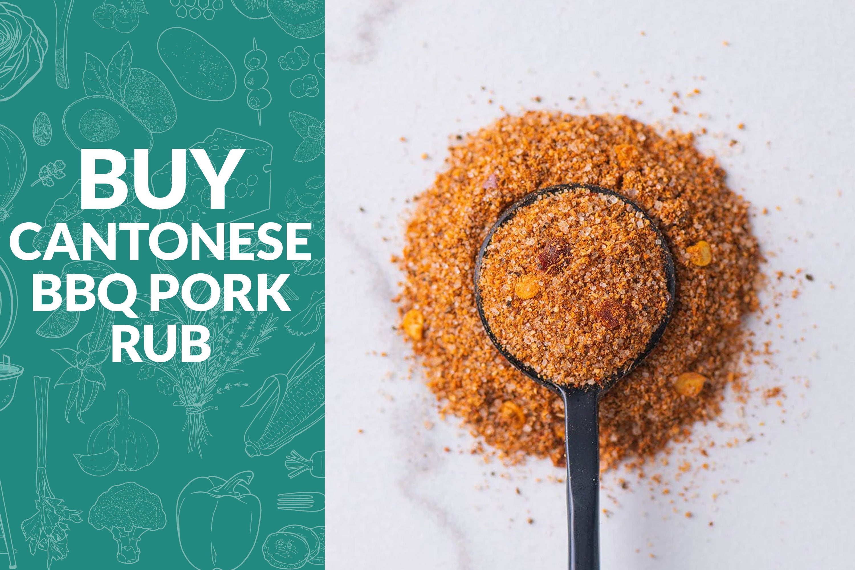 Buy Cantonese BBQ Pork Rub on the left with spoon of seasoning on the right