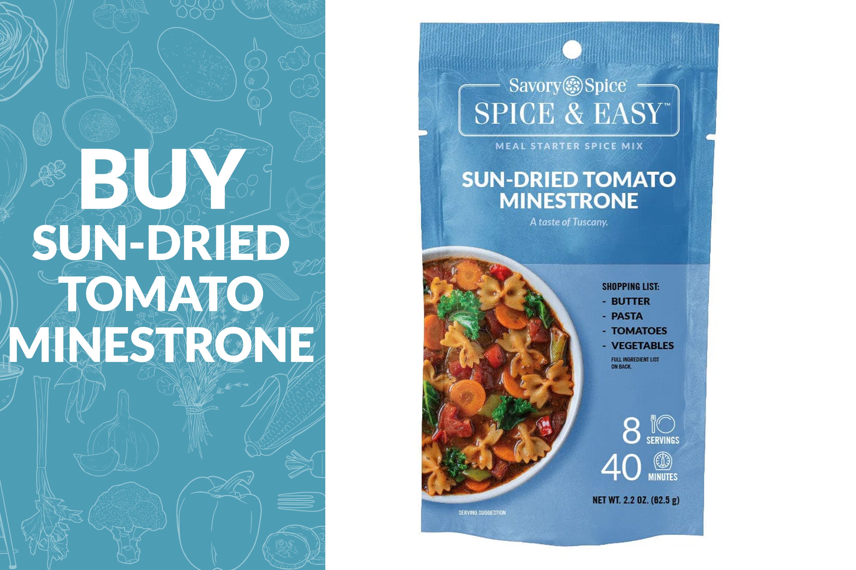 Buy Sun-Dried Tomato Minestrone on the left with the Meal Starter Spice Mix on the right