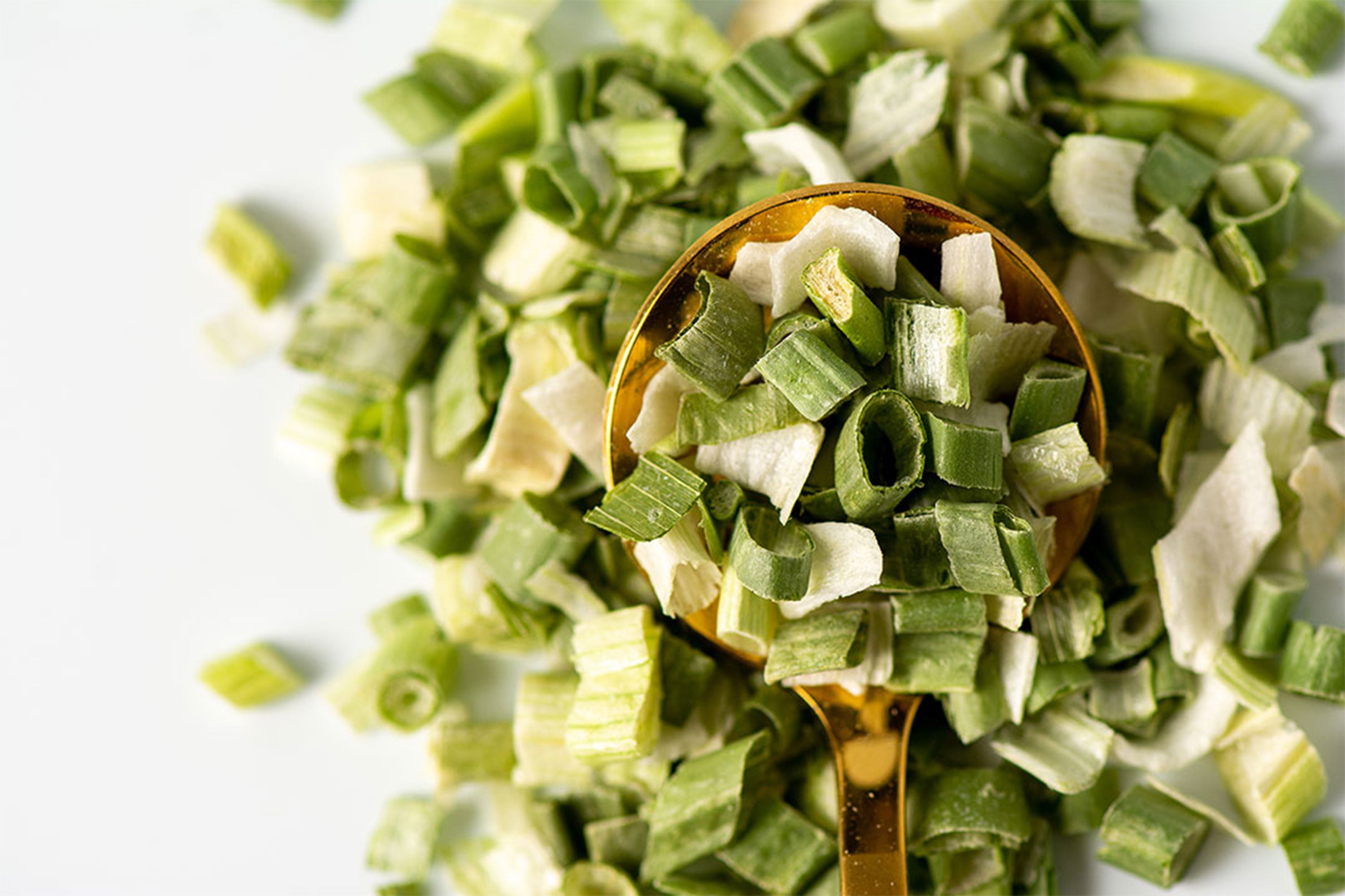 Close up of spoon with Freeze Dried Scallions