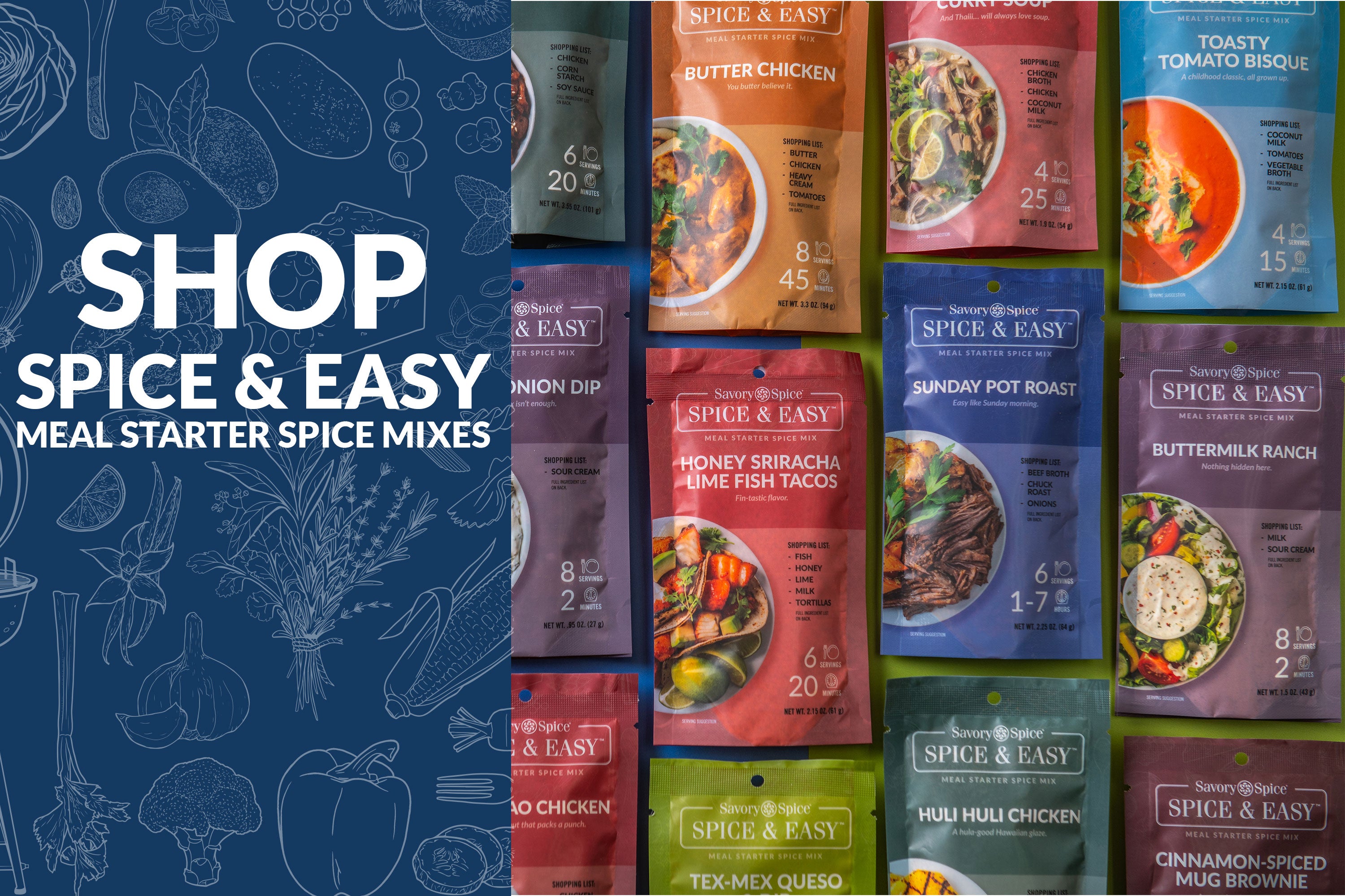 Shop Spice & Easy Mixes on left with assortment of mixes on right