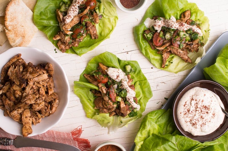 Chicken Shawarma Lettuce Wraps with Yogurt-Tahini Sauce Recipe