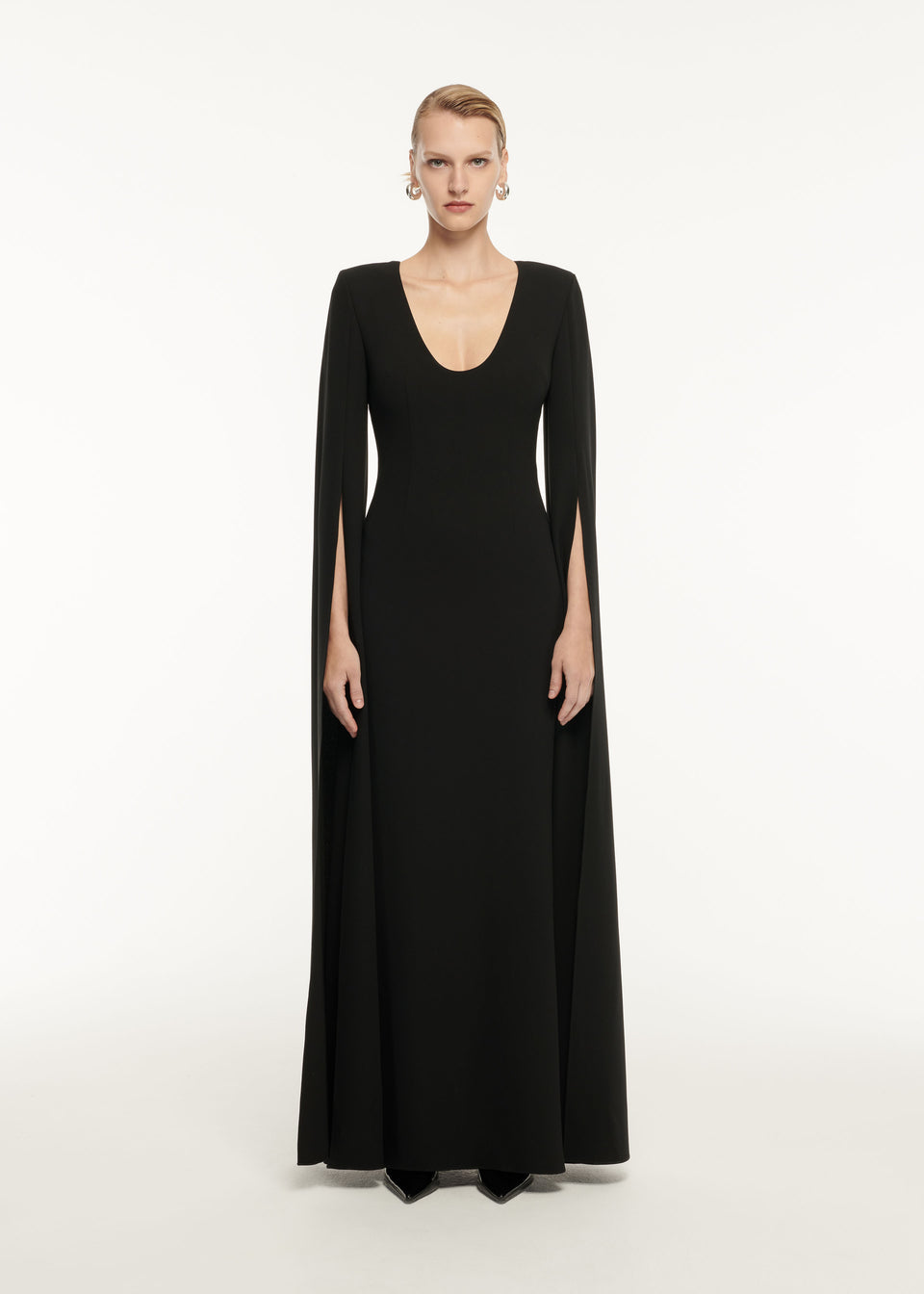 Long Sleeve Stretch Cady Drape Maxi Dress in Black – Roland Mouret