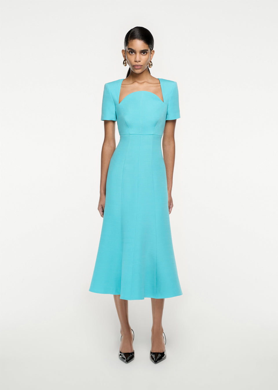 MARCELA BLUE - Blue draped poplin midi dress