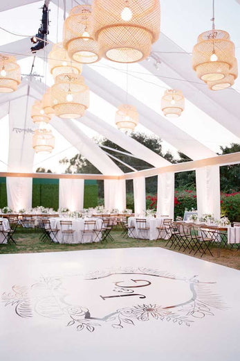 monogrammed dance floor with wedding crest