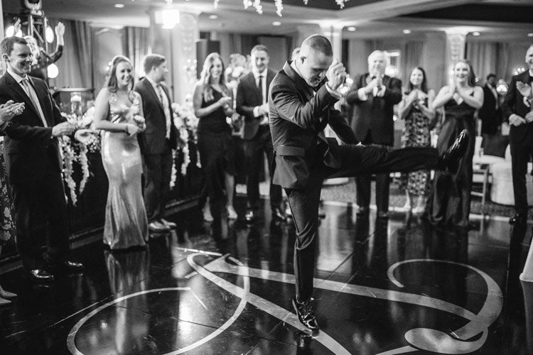 monogram dance floor wedding guest dancing