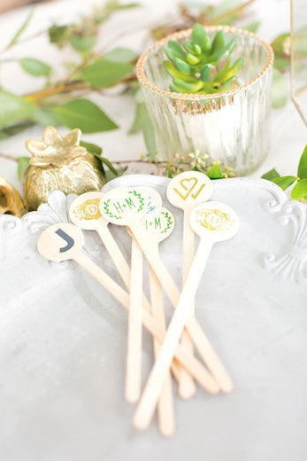 monogrammed round wood stir sticks