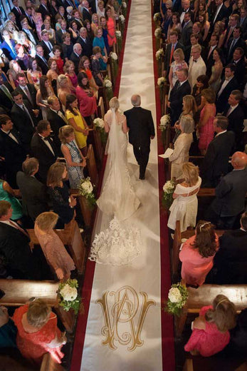monogrammed aisle runner for church wedding ceremony