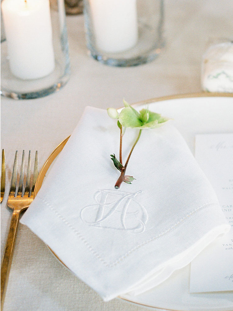 monogrammed wedding linen napkins Elegant Quill monogram
