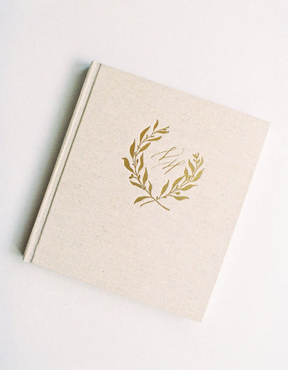 monogrammed linen wedding guest book