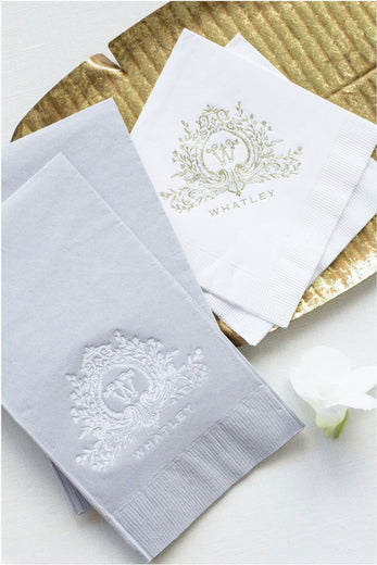 monogrammed gray and white wedding paper napkins