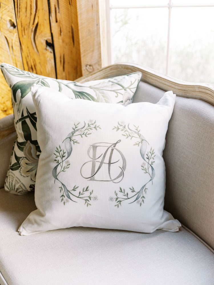 monogrammed wedding throw pillow by Elegant Quill