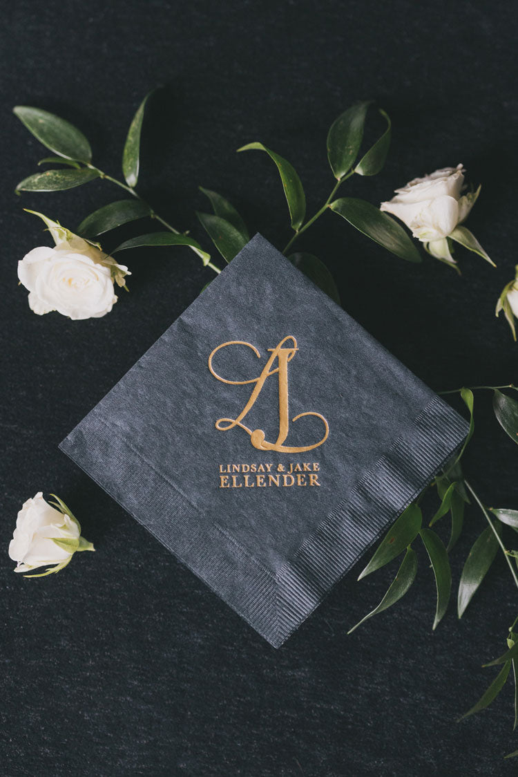paper cocktail napkins with Elegant Quill monogram