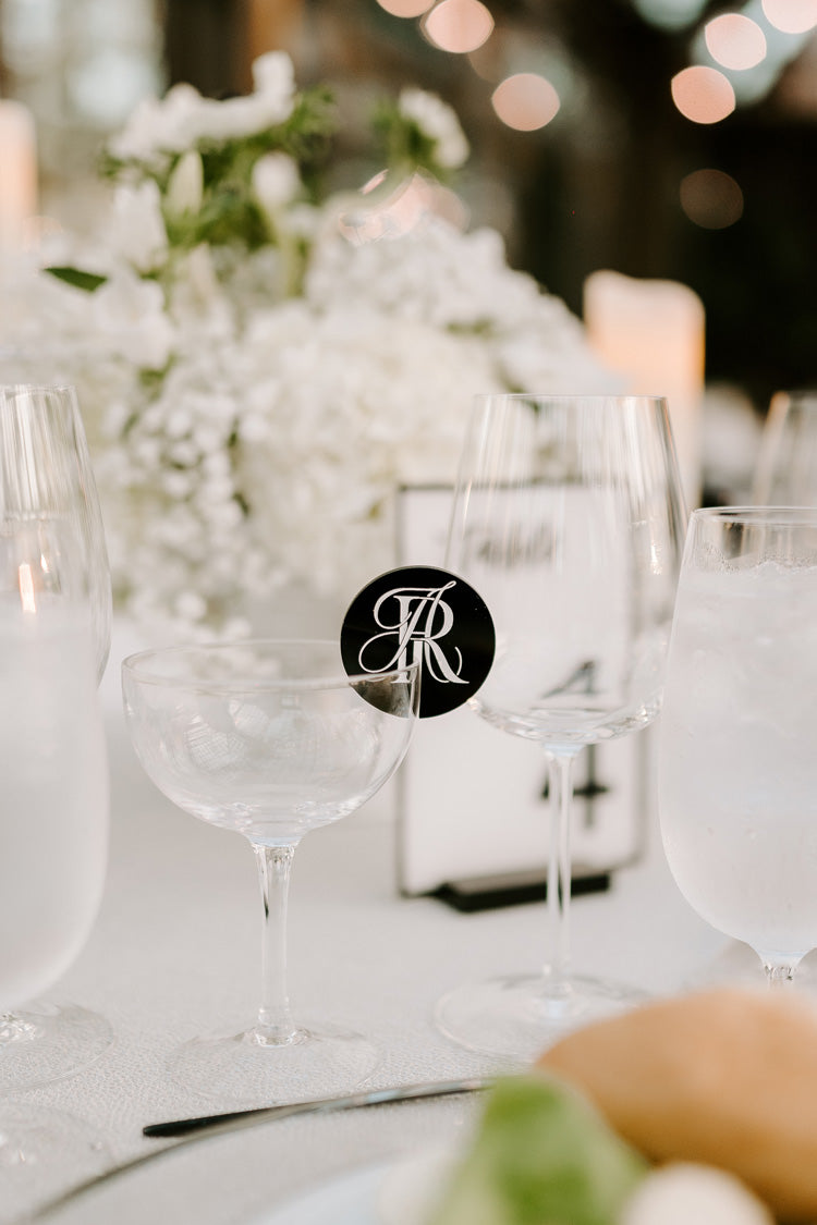 personalized drink charms with Elegant Quill monogram