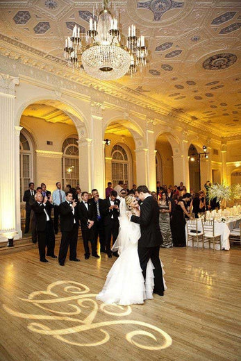 monogram lighting on wedding dance floor