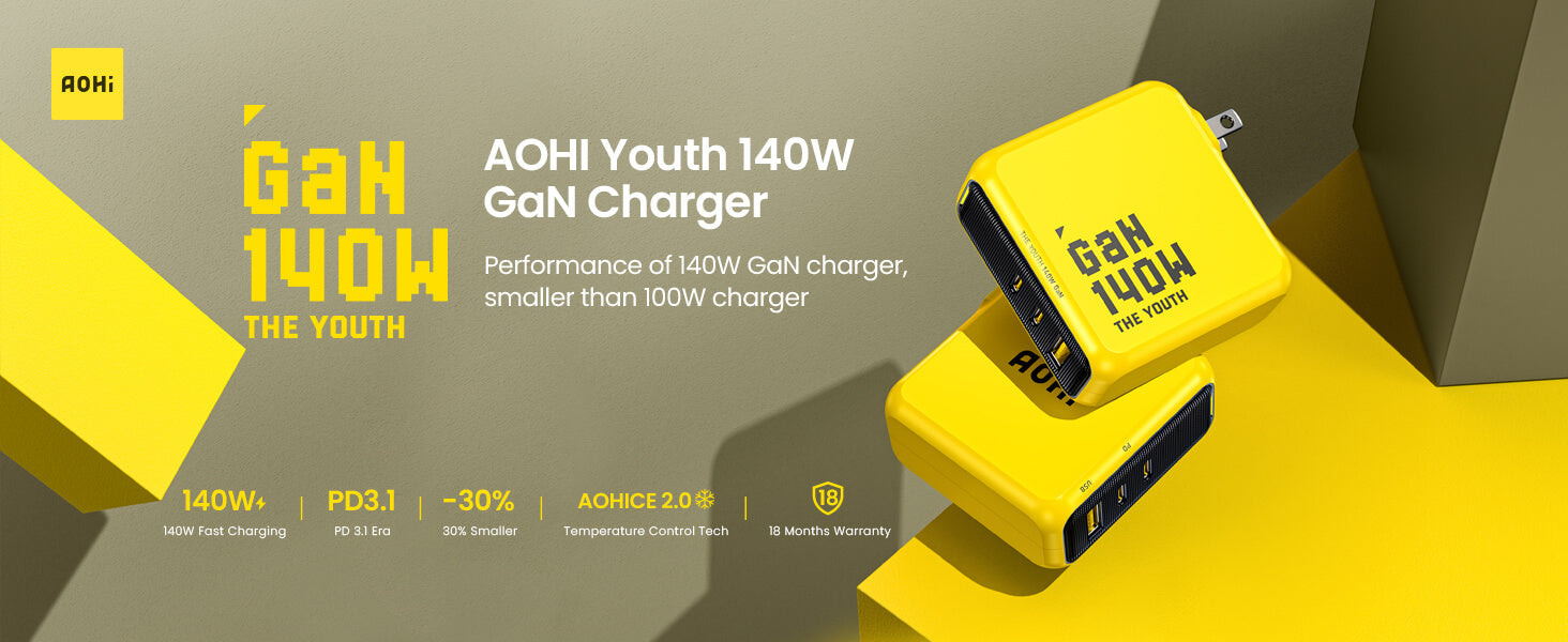 AOHI 140W PD3.1 GaN 3-Port Fast Charger  (The Youth)
