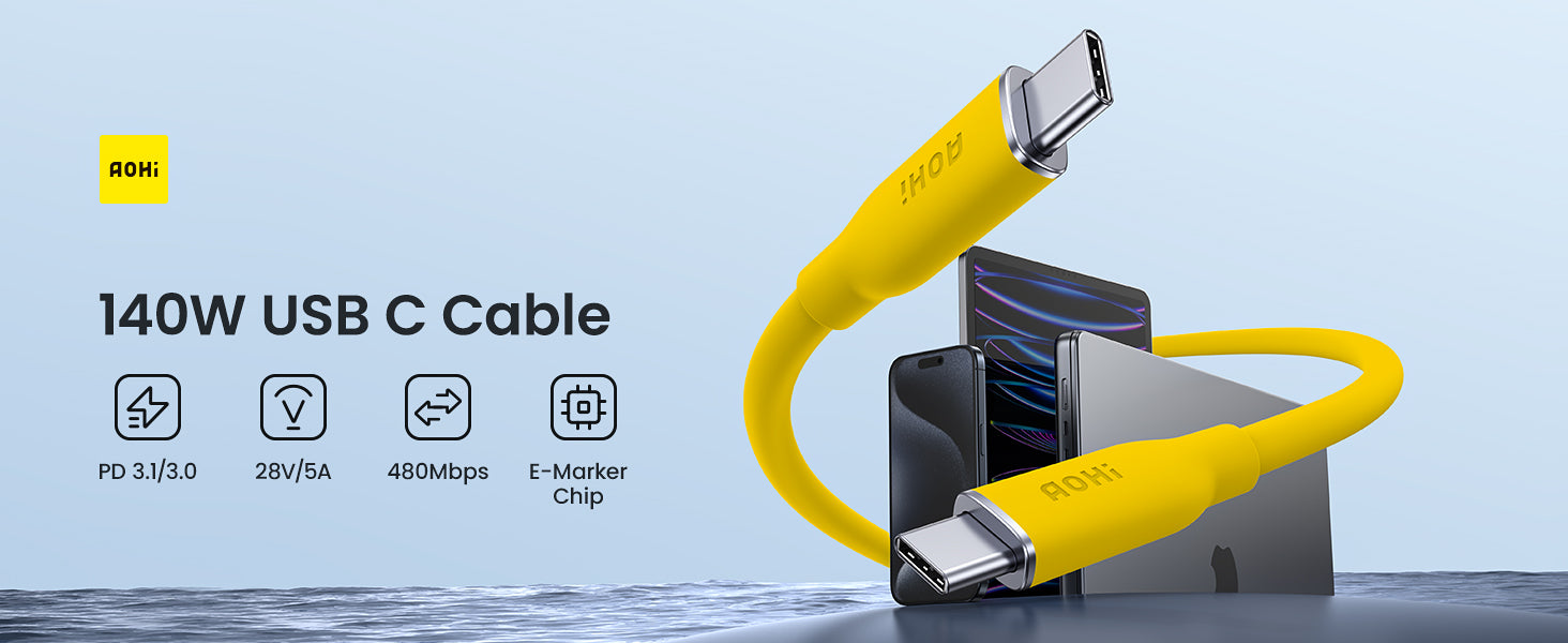 AOHI 140W PD 3.1 USB C to USB C Fast-charging Silky Cable 2