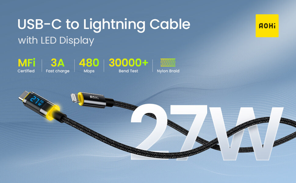 AOHI Magline+ Nylon USB-C to Lightning Digital Display LED Cable 4FT (MFi Certified)