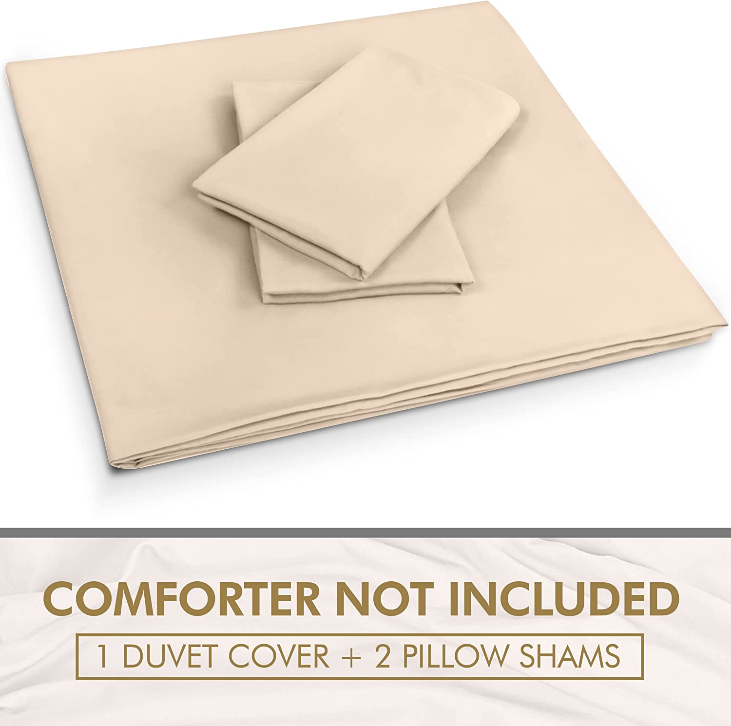 Duvet Cover King Size Set - 1 Duvet Cover with 2 Pillow Shams - 3 Pieces Comforter Cover with Zipper Closure - Ultra Soft Brushed - Beige