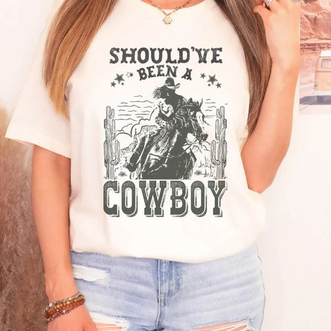 Western Graphic T-shirt with cowboy and should've been a cowboy print on front