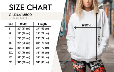Gildan 18500 hooded sweatshirt size chart