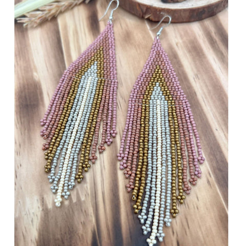 Natural color fringe beaded earrings by The Fringe Co