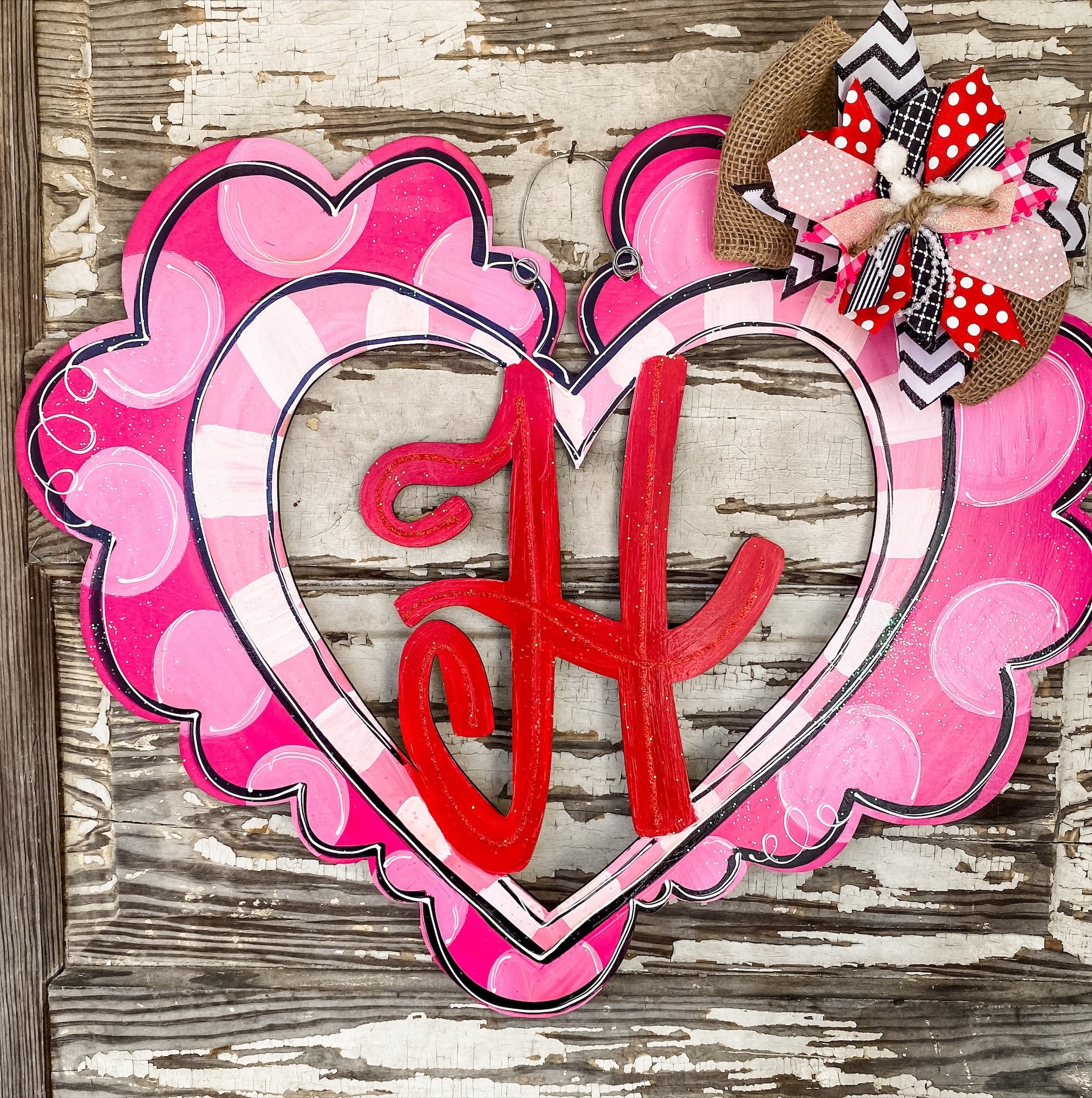 Valentine's Day themed door hanger with initial