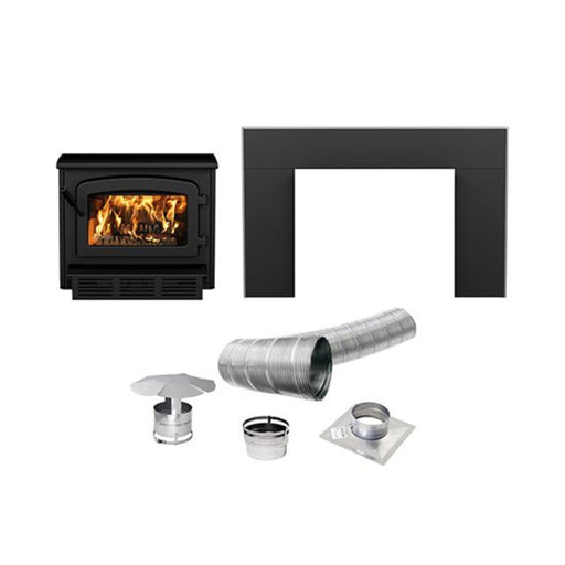 Drolet Escape 1500 Trio Wood Stove Insert Kit, 65,000 BTU, Includes Blower,  Faceplate and Venting Kit, Model# DB03137K