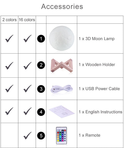 3d moon lamp - Package includes