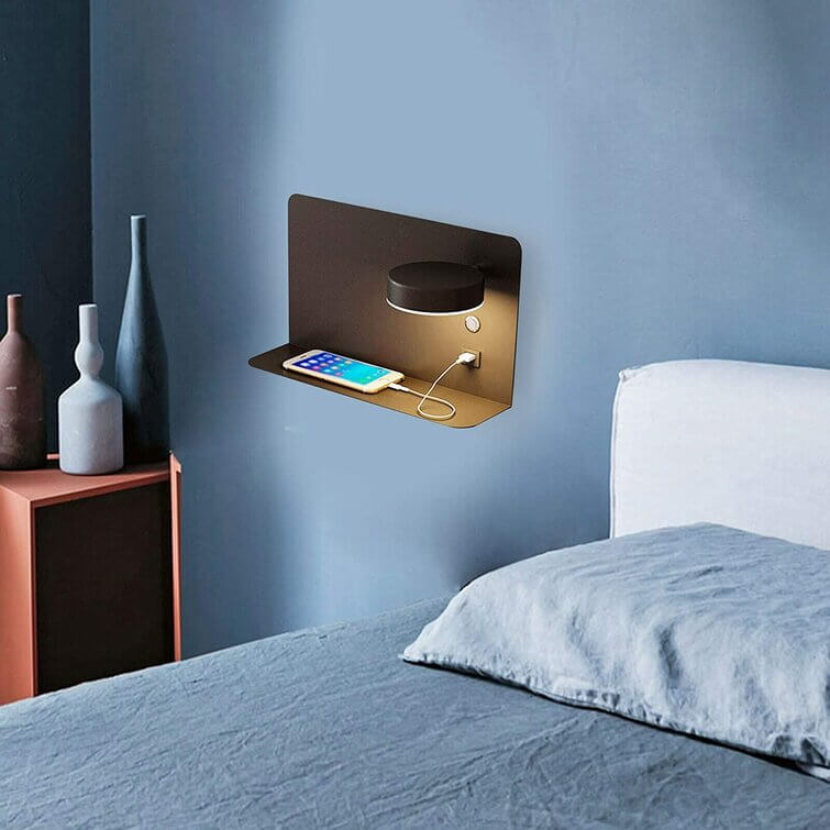 Latitude Run® Modern Black Led Reading Bedside Wall Lamp, 7W With Bedroom  Corner Frame, USB Socket,Warm/White/Natural Light (Wall Lamp Right) |  Wayfair