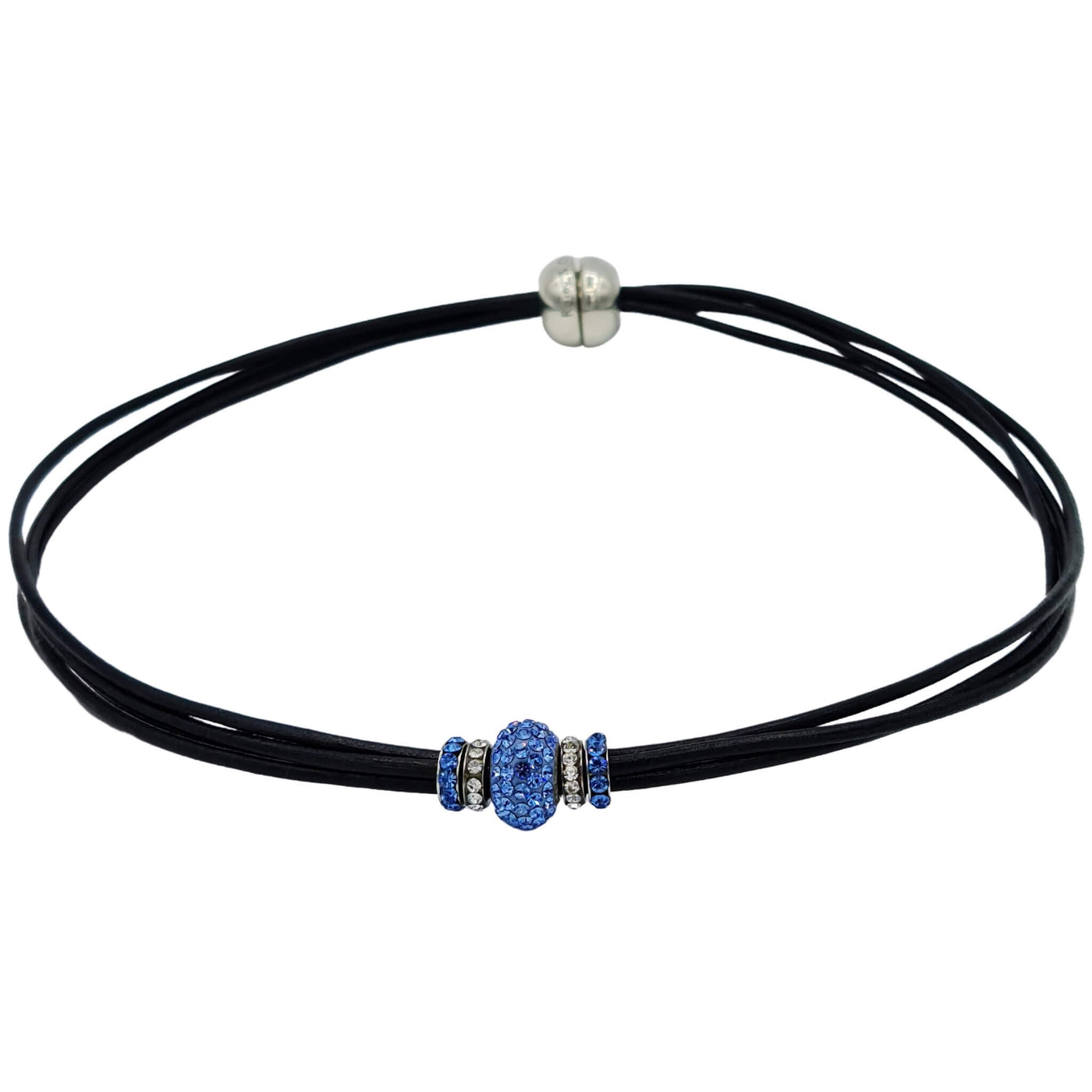 Set of bracelet and choker necklace with silver fine crystal in sky blue  and strass rondelles – 