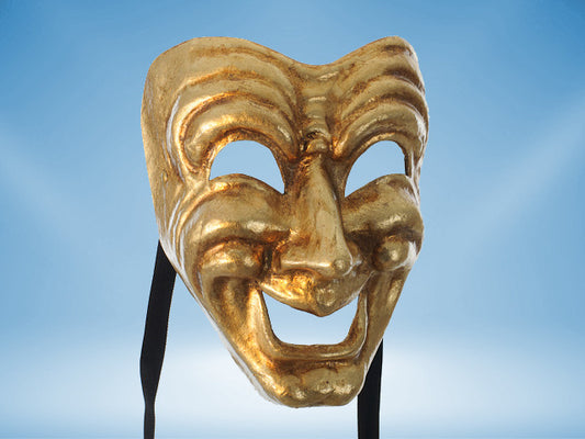 Highly detailed gold tragedy mask with even lighting on Craiyon