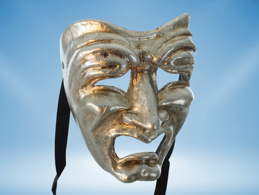 Highly detailed gold tragedy mask with even lighting on Craiyon