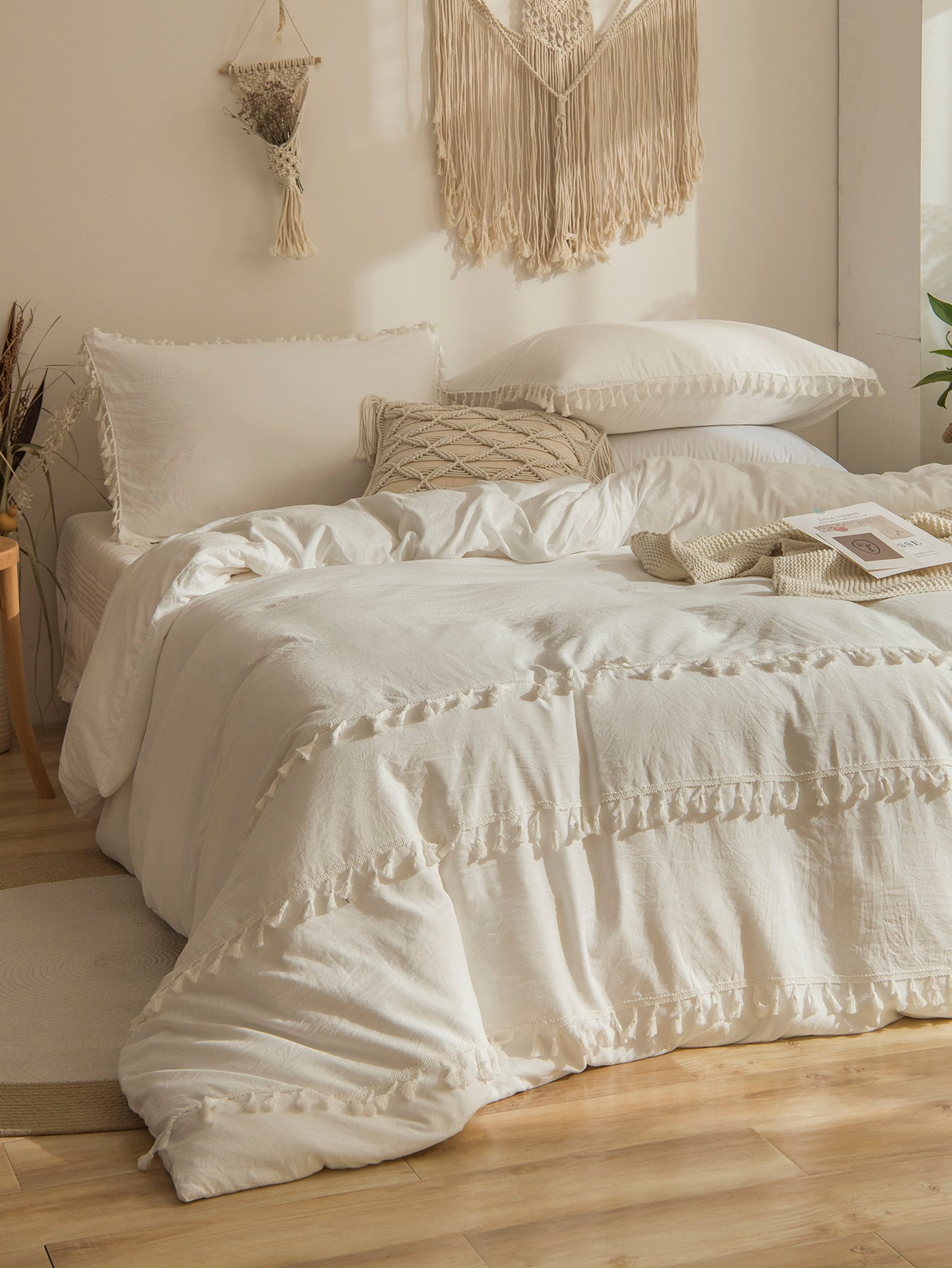 white tassel duvet cover