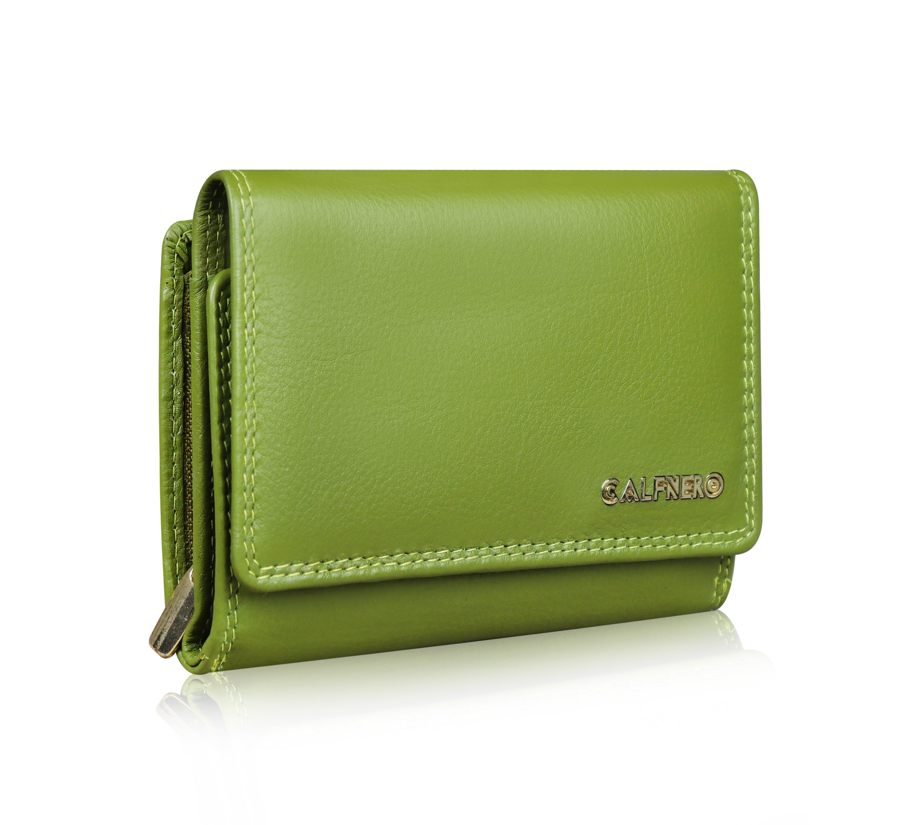 Handmade mens leather wallet of dark green genuine Italian leather. Buy it!