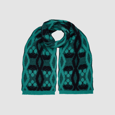Lambswool Scarf, Green- Navy - Renata knitwear