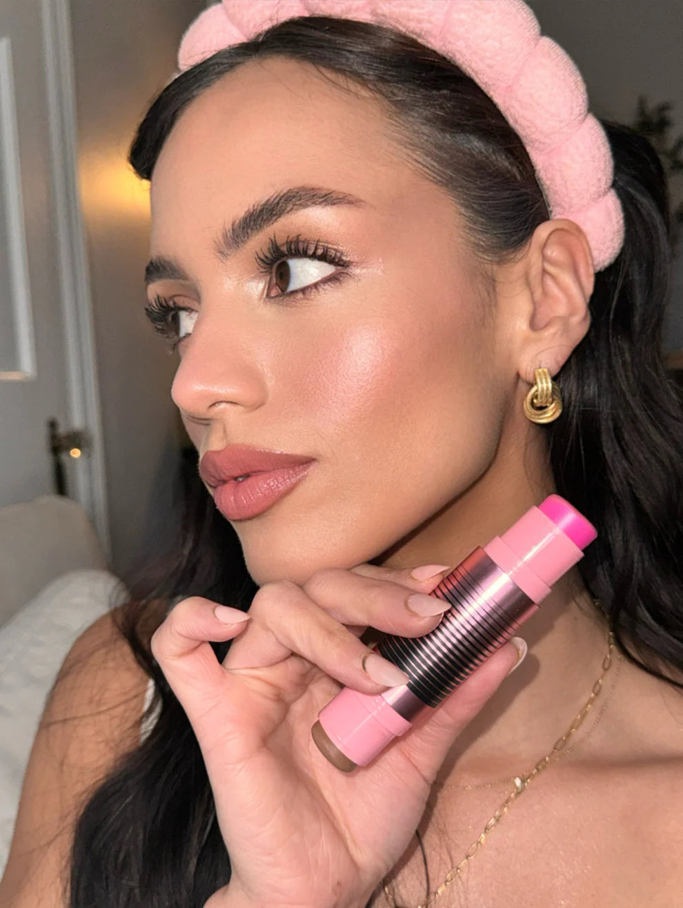 Dibs Beauty - Janelle wearing GlowTour Duo - Pink Cosmos