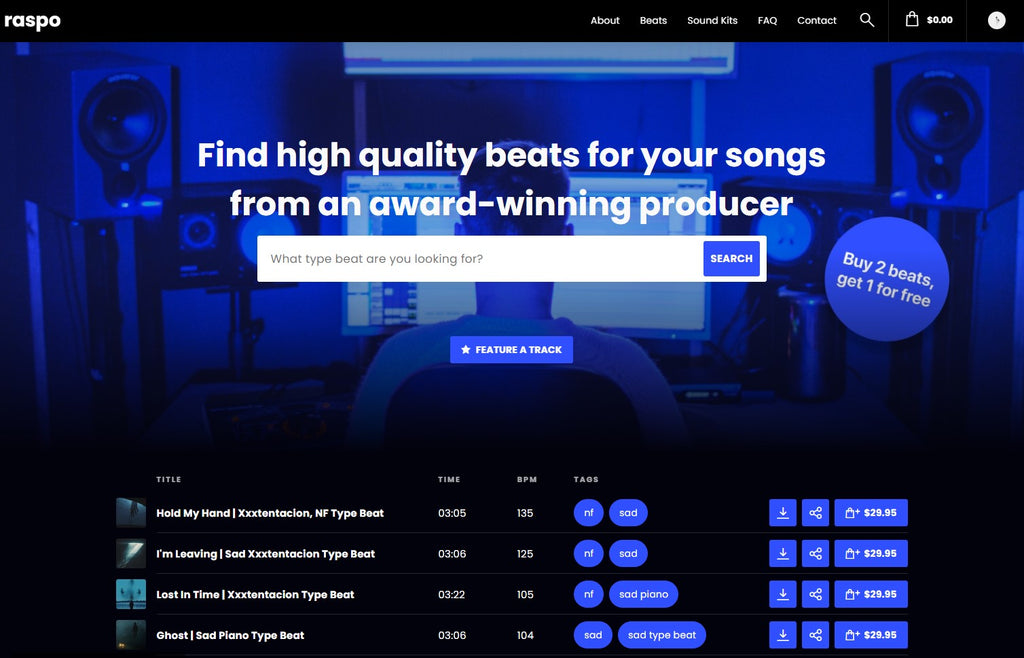 An example of a website for selling beats online