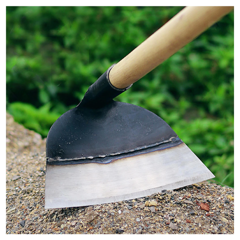 A garden hoe is a versatile tool used for breaking up soil, weeding, and cultivating garden beds