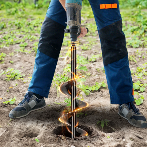 A garden auger is a tool designed to quickly and efficiently drill holes in soil for planting bulbs, seedlings, or small plants