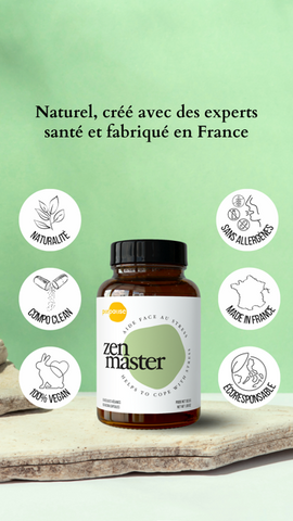 Zen Master complément alimentaire pour réduire taux de cortisol élévé (hormone du stress), stress, fatigue et anxiété, améliorer sommeil,