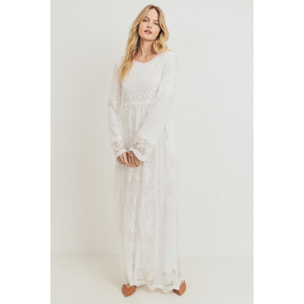 Jocelyn Embroidered White Lace Maxi Temple Dress – Pear Tree Boutique