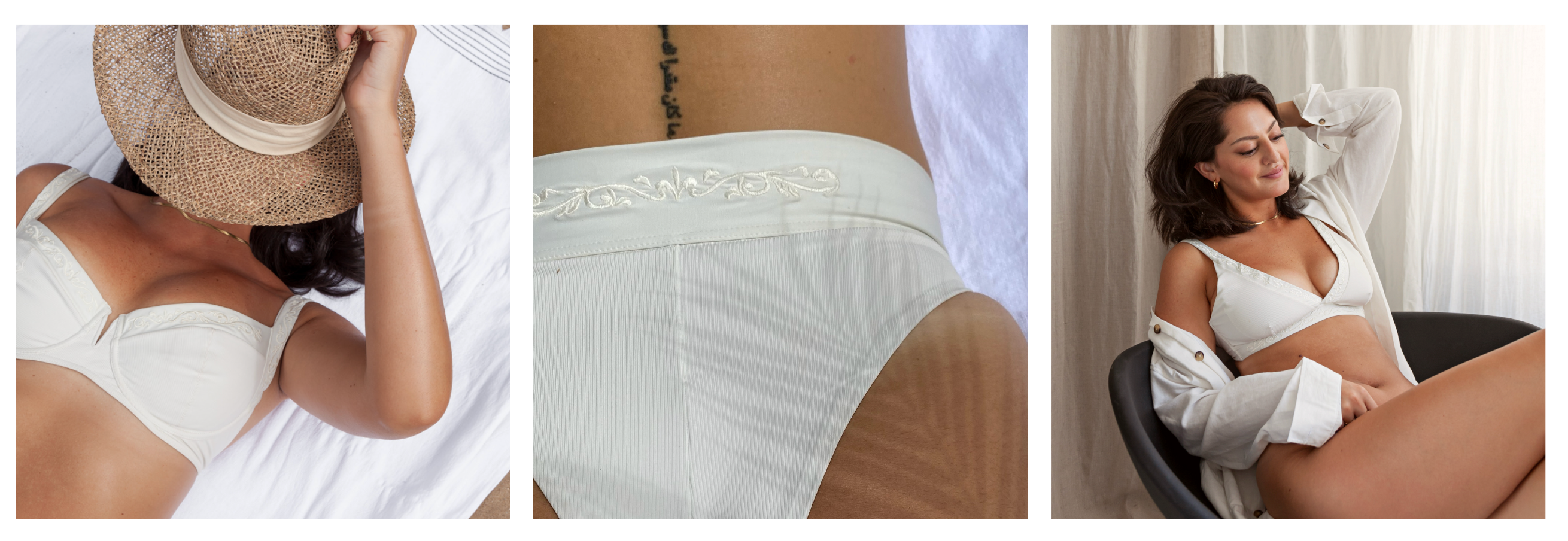Ivory white balcony top, high waist bottom and plunge