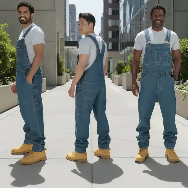 Comfy Men's Jeans | Loose Denim Overalls Multiple Pockets