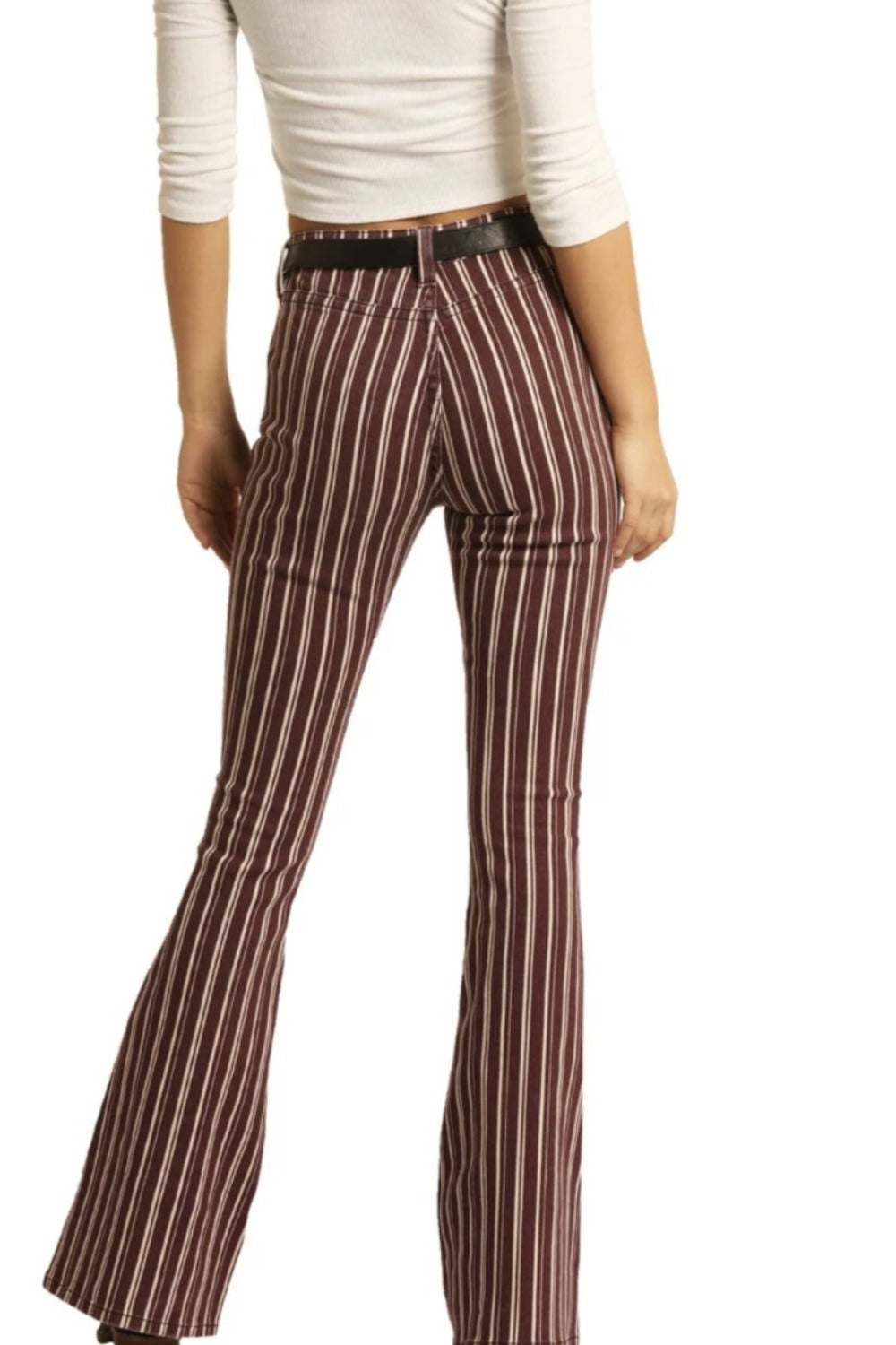 Rock&Roll Women's High Rise Extra Stretch Burgundy Striped Flare Jeans ...