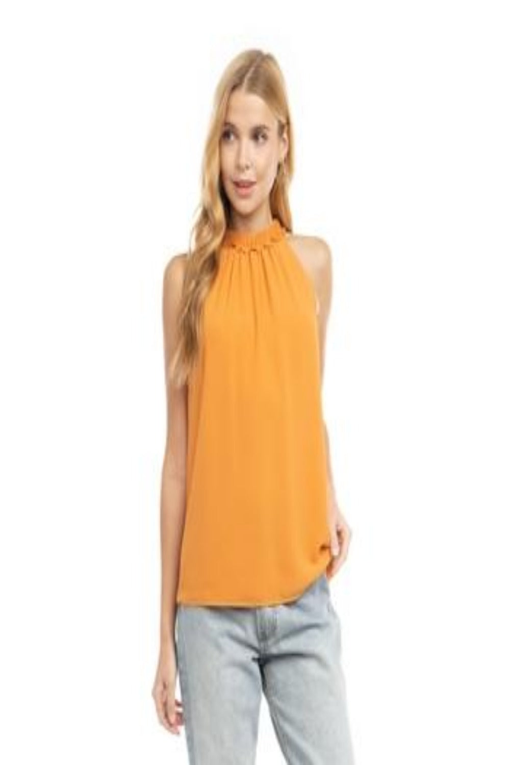 Mock Neck Halter Top with Pleated Frill Detail – On the Road Out West