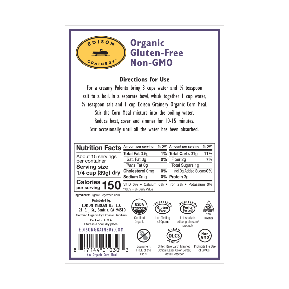 Organic, Gluten-Free Corn Meal